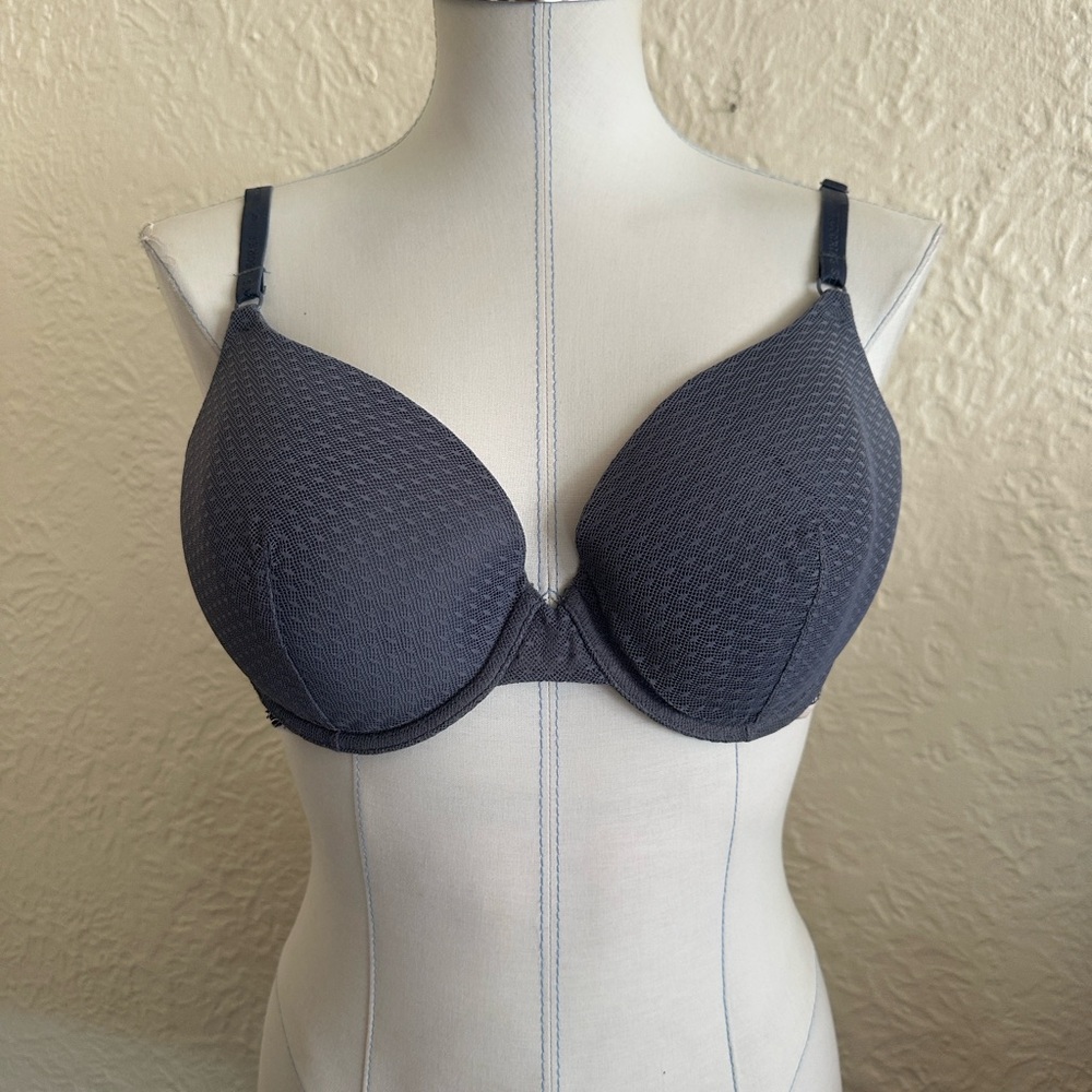 Victoria’s Secret Gray Polka Dot Mesh Logo Band Bra 36D